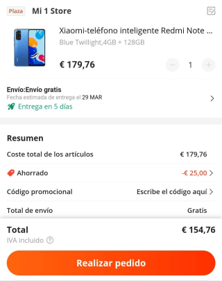 Xiaomi Redmi Note 11 de 4GB+128GB por 155,76€