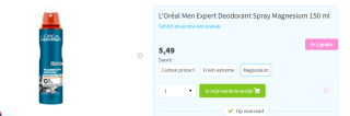 1+1 gratis op L'Oréal Men Expert Deodorant Spray Magnesium 150 ml bij Plein