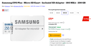 Samsung Evo plus 256 GB MicroSD geheugenkaart voor €17,09 bij Bol