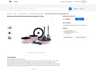 Batería de cocina de Aluminio de 8 piezas EasyClick Rosa por 31,50€