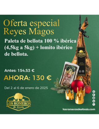 Paleta de Bellota 100% Ibérica (4'5 - 5 kg) + Lomito Ibérico Bellota por 130€
