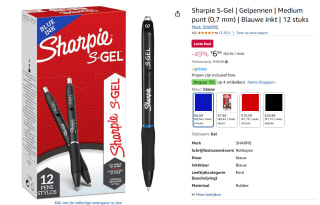Gelschrijver sharpie s-gel m blauw | 12 stuks voor €6,69 bij Amazon