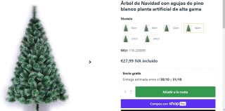 Árbol de Navidad con agujas de pino blanco 180cm por 27.99€