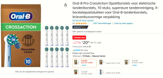 10 stuks Oral-B Pro CrossAction Opzetborstels voor elektrische tandenborstels voor €20,99 bij Amazon