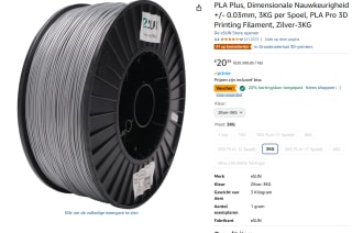 3 KG Esun 3d printer filament zilver voor €16 bij Amazon