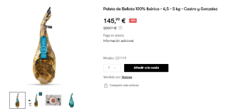 Paleta de Bellota 100% Ibérica - 4,5 - 5 kg - Castro y Gonzalez por 145,99€