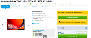 Samsung Galaxy Tab S9 Ultra WiFi + 5G, 12GB ram, 256GB opslag voor €849 bij Belsimpel