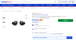 Fone de Ouvido da Samsung, modelo Galaxy Buds 2 - R$ 269,10