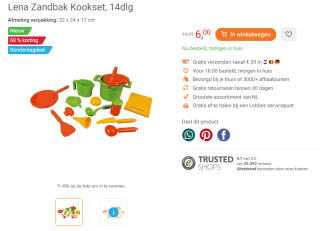 Lena Zandbak Kookset, 14dlg voor €6 bij Lobbes