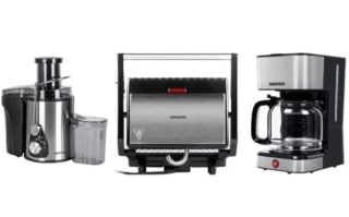 Combo Cafetera Extractor de Jugos y Sandwichera Daewoo por $1,499 | Descuento Elektra