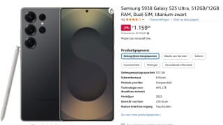 Samsung Galaxy S25 Ultra, 512GB opslag Zwart voor €1.159,87 bij Amazon