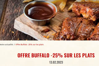 25% de réduction sur les plats de l'addition