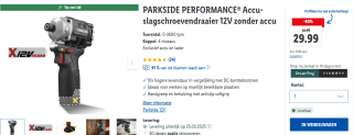 PARKSIDE PERFORMANCE® Accu-slagschroevendraaier 12V voor €29,99 bij Lidl