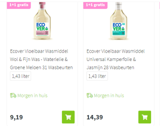 1+1 gratis op Ecover wasmiddel bij Plein