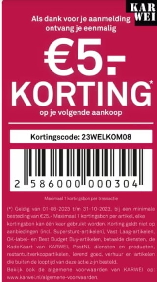 Karwei kortingscode voor €5 korting op alles