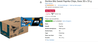 Doritos Bits Sweets Paprika Chips doos met 33 zakjes voor €9,49 bij Amazon