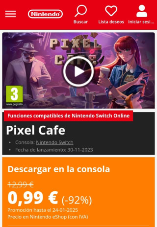 Pixel Café Nintendo Switch por 0,99€.