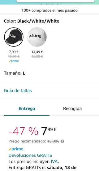 adidas Daily Cap Gorra Unisex Adulto por 7,99€.