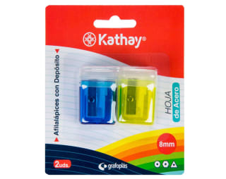 Pack de 2 Sacapuntas Kathay con Depósito Hoja de Acero 8mm por 0,80€