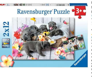 Puzzle marca Ravensburger Perros, Perros Cama 2x12 piezas por 4,50€