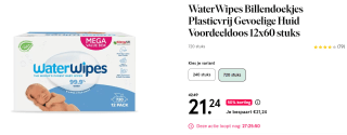Waterwipes voordeeldoos 12x60 stuks voor €21,24 bij Etos