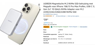 UGREEN Magnetische M.2 NVMe SSD-behuizing met Magsafe voor iPhone bij Amazon