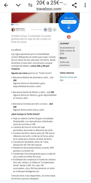 20€-25€ Tren de alta velocidad por España.