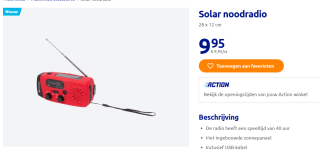 Solar noodradio 28 x 12 cm voor €7,95 bij de Action