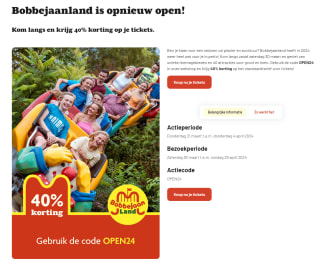 40% korting op tickets voor Bobbejaanland met de code (België)
