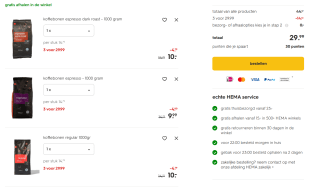 3 x 1 KG koffiebonen voor €29,99 bij de Hema