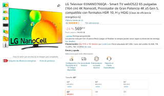 Smart tv marca LG Televisor modelo 65NANO766QA por 749,85€