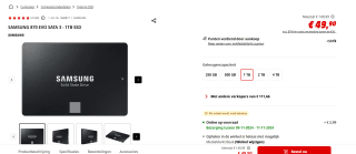 Samsung 870 EVO 2,5 inch 1TB voor €49,90 bij de Mediamarkt