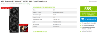 XFX Radeon RX 6800 XT, 16GB, MERC 319 C voor €589 bij Megekko