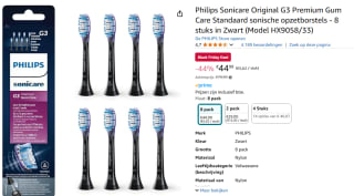 Philips Sonicare Original G3 Premium Gum Care Standaard sonische opzetborstels - 8 stuks voor €44,99 bij Amazon