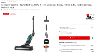 Aspirador Escoba Rowenta RH1239WO - Batería 60min, Cepillo Motorizado Iluminado por 159€