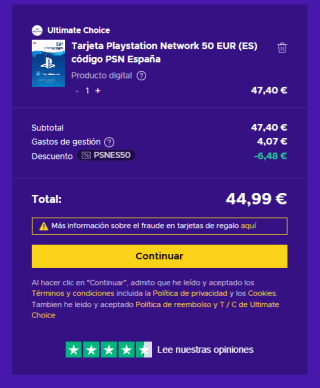 Tarjeta Playstation Network 50 EUR por solo 43,99€
