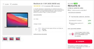 Notebook da Apple, modelo MacBook Air 13 M1 - R$ 6.479,10