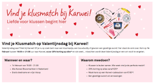 20% korting op alles bij Karwei als je een Klusmatch zoekt op 14 februari tussen 19:00 en 21:00 uur