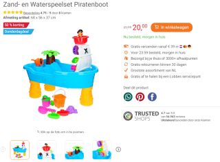 Zand- en Waterspeelset Piratenboot voor €20 bij Lobbes