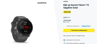 Prijsfout!! Garmin Fenix 7S Sapphire Solar carbon gray voor €337,50 bij Decathlon