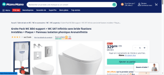 Pack WC Bâti-support Grohe ,WC SAT Infinitio sans bride fixations invisibles à 329,90€