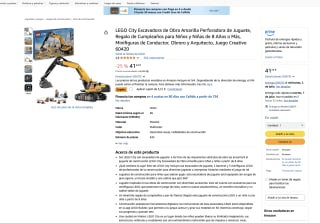 LEGO City Excavadora de Obra Amarilla Perforadora de Juguete por solo 35,73€