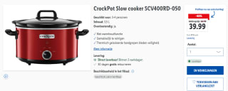 CrockPot Slow cooker SCV400RD-050 voor €39,99 bij Lidl