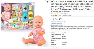 Muñeco Cuida y Recicla, Muñeco Bebé de 42 cm y Cuerpo Duro y Body Rosa con accesorios Nenuco por 32,89€