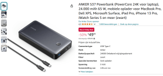 ANKER 537 24.000 mAh Powerbank voor €49,99 bij Amazon NL
