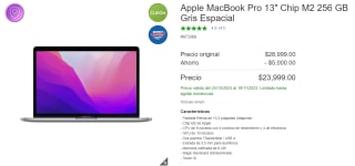 MacBook Pro 13" M2 256GB Gris Espacial por $19,999 en Costco