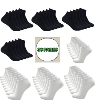 30 Pares de Calcetines tobilleros cortos Negros y Blancos Unisex por 21,99€