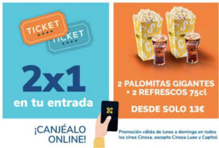 2x1 en tu entrada CINESA por 10 puntos Travel Club.