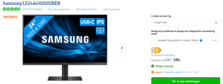 Samsung monitor S24A400UJU 61 cm (24") voor €129 bij Coolblue