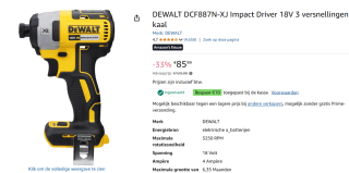DeWalt DCF887N 18V slagschroevendraaier XR Brushless Li-Ion voor €75,59 dmv code met Amazon Prime